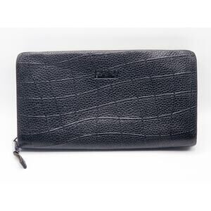 Vintage Polo Sport Black Leather Long Zipper Clutch Wallet